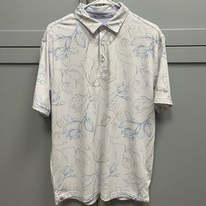 Walter Hagen Floral Performance Golf Polo | Men’s Medium | White Blue Print